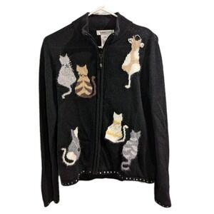 Vintage Coldwater Creek Cat Sweater Wool Rabbit Hair Beaded Grannycore Womens M